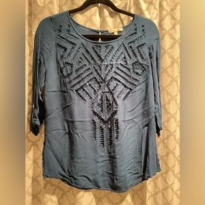 Skies are blue 3-4 sleeve teal top sz sm